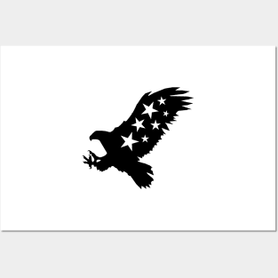 Eagle With Stars Black And White Posters and Art